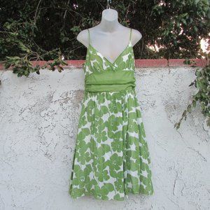Studio M ivory green floral cotton silk dress L